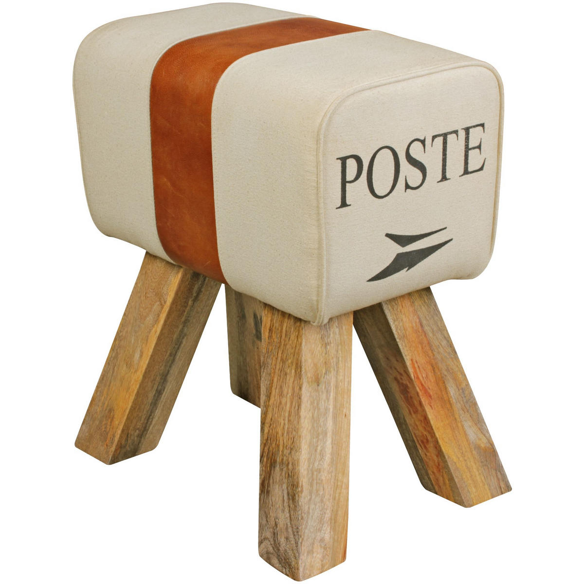SITZHOCKER Retro Landhaus Holzbeine, Beige 40x30x47 cm - Beige/Braun, Mangoholz/Textil (40/47/30cm) - KADIMA DESIGN