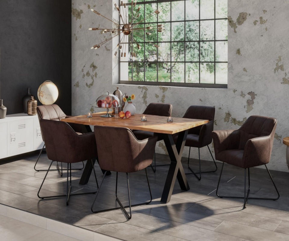 TISCHGRUPPE DORA - Beige/Schwarz, Holz/Metall (140/77/80cm) - SAM