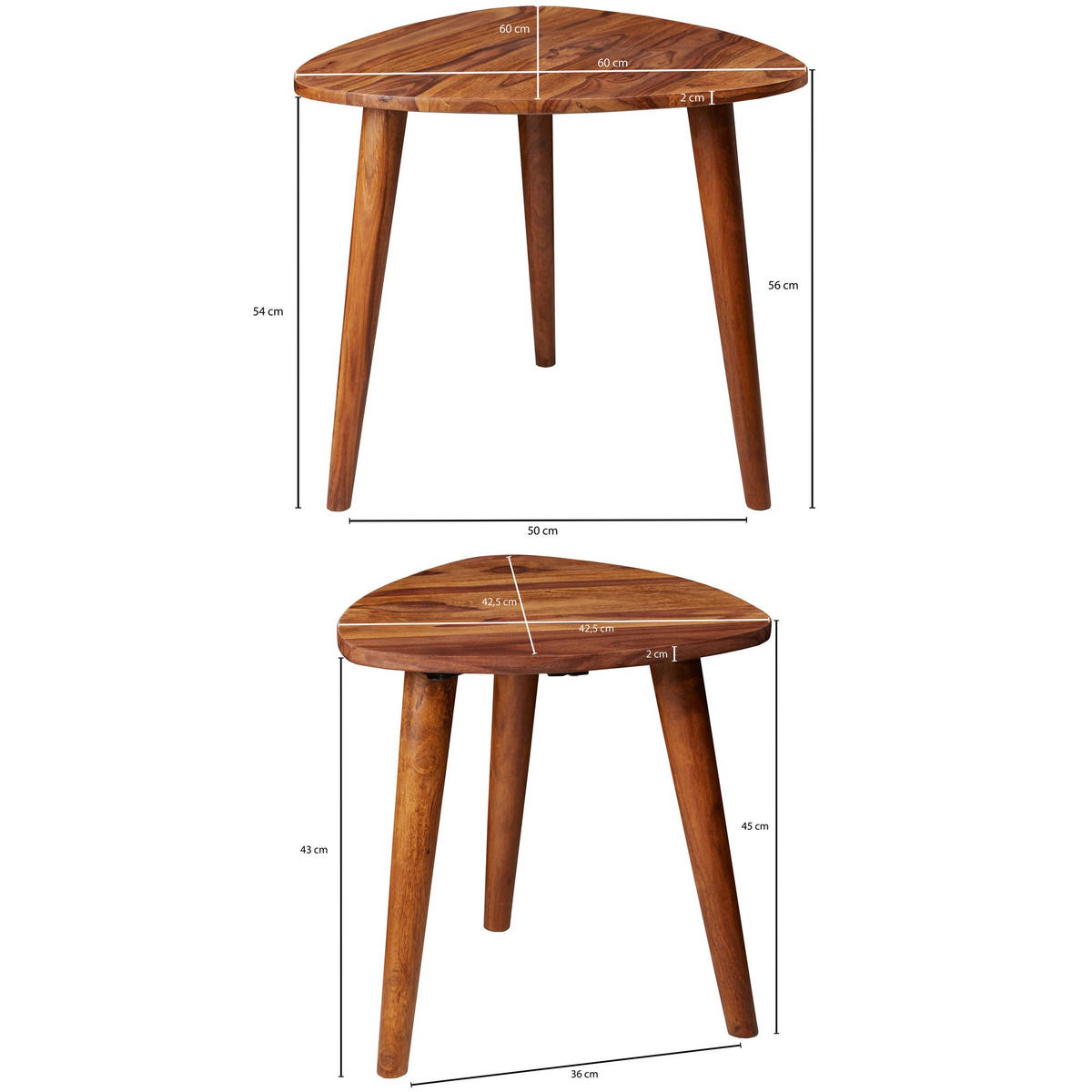 BEISTELLTISCH Set – 2-teilig Massivholz rustikal Landhausstil - Braun, Holz (60/60/54cm) - KADIMA DESIGN