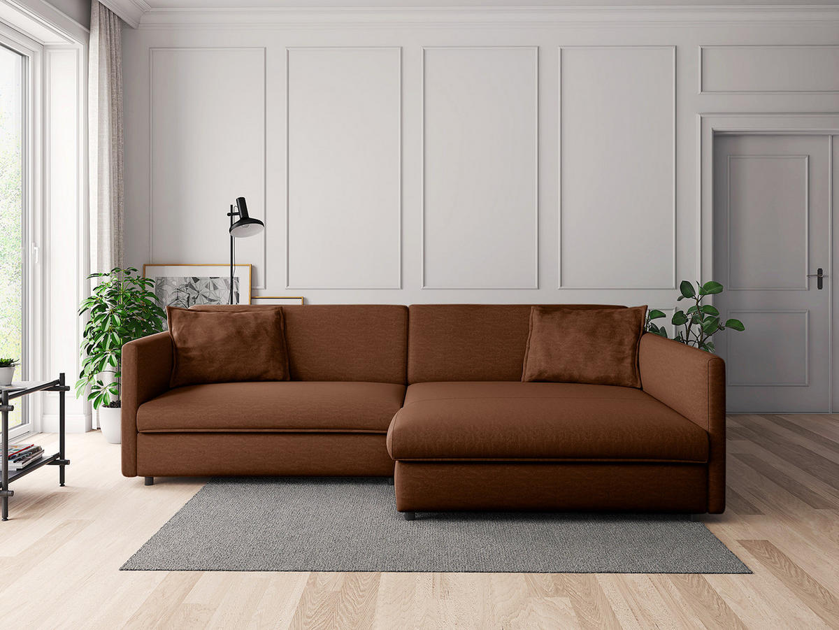 ECKSOFA mit Longchair - Schwarz/Braun, Kunststoff/Textil (290/183cm) - home24