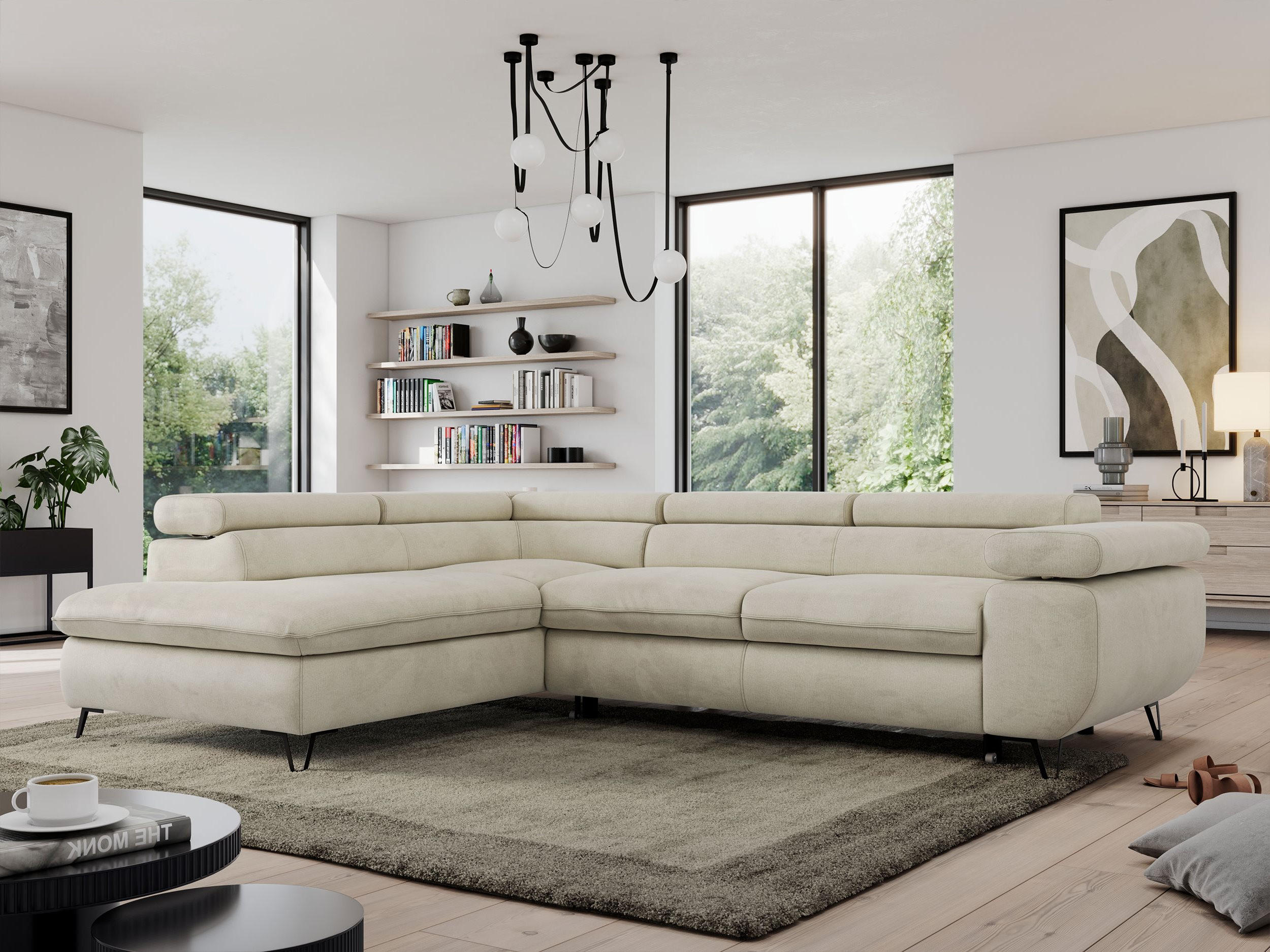 ECKSOFA PEDRO L Beige Velvet - Links Seite - Beige/Schwarz, Textil/Metall (208/273cm) - MKS