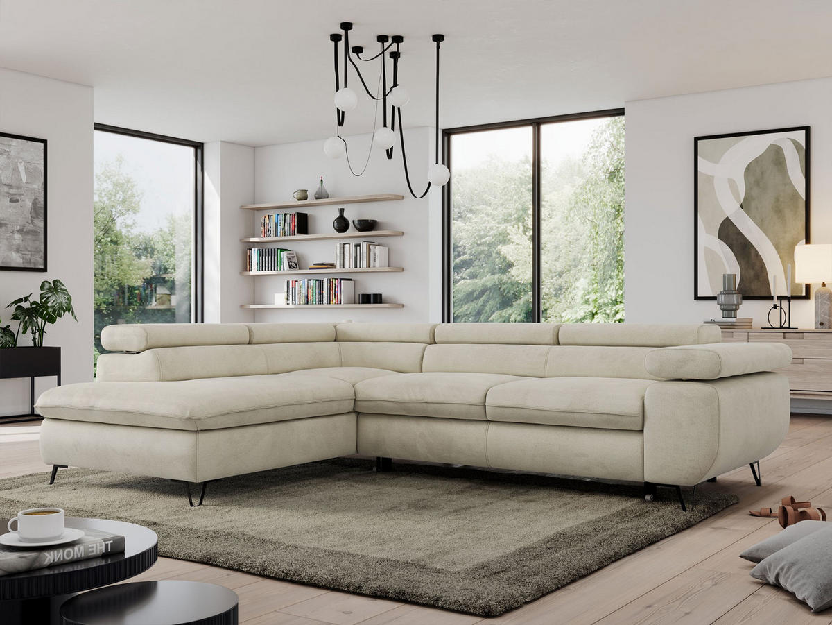 ECKSOFA PEDRO L Beige Velvet - Links Seite - Beige/Schwarz, Textil/Metall (208/273cm) - MKS