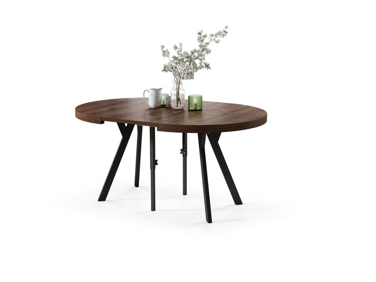 ESSTISCH rund Eiche dunkel - Schwarz matt ausziehbar - Schwarz/Braun, Holzwerkstoff (110/110/77cm) - designimpex