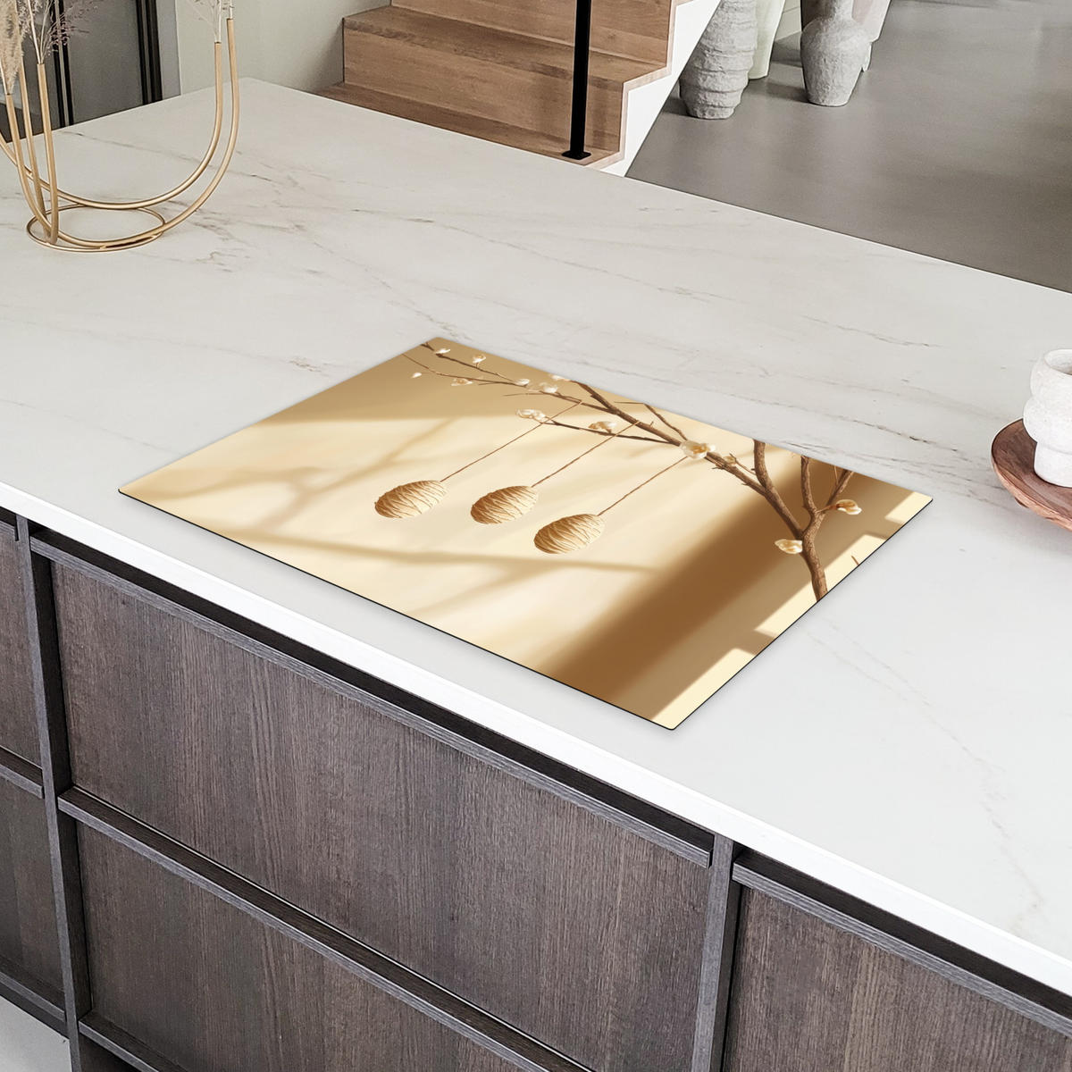 HERDABDECKPLATTE Beige - Osterkuchen - Eier Ceranfeldabdeckung 78x52 cm - Beige, Kunststoff (78/52/0.2cm) - MuchoWow