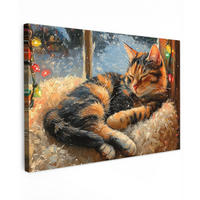 LEINWANDBILD Katze - Weihnachten - Winter - Tier Wohnzimmer Groß 120x80 cm - Bernsteinfarben, Textil (120/80cm) - MuchoWow