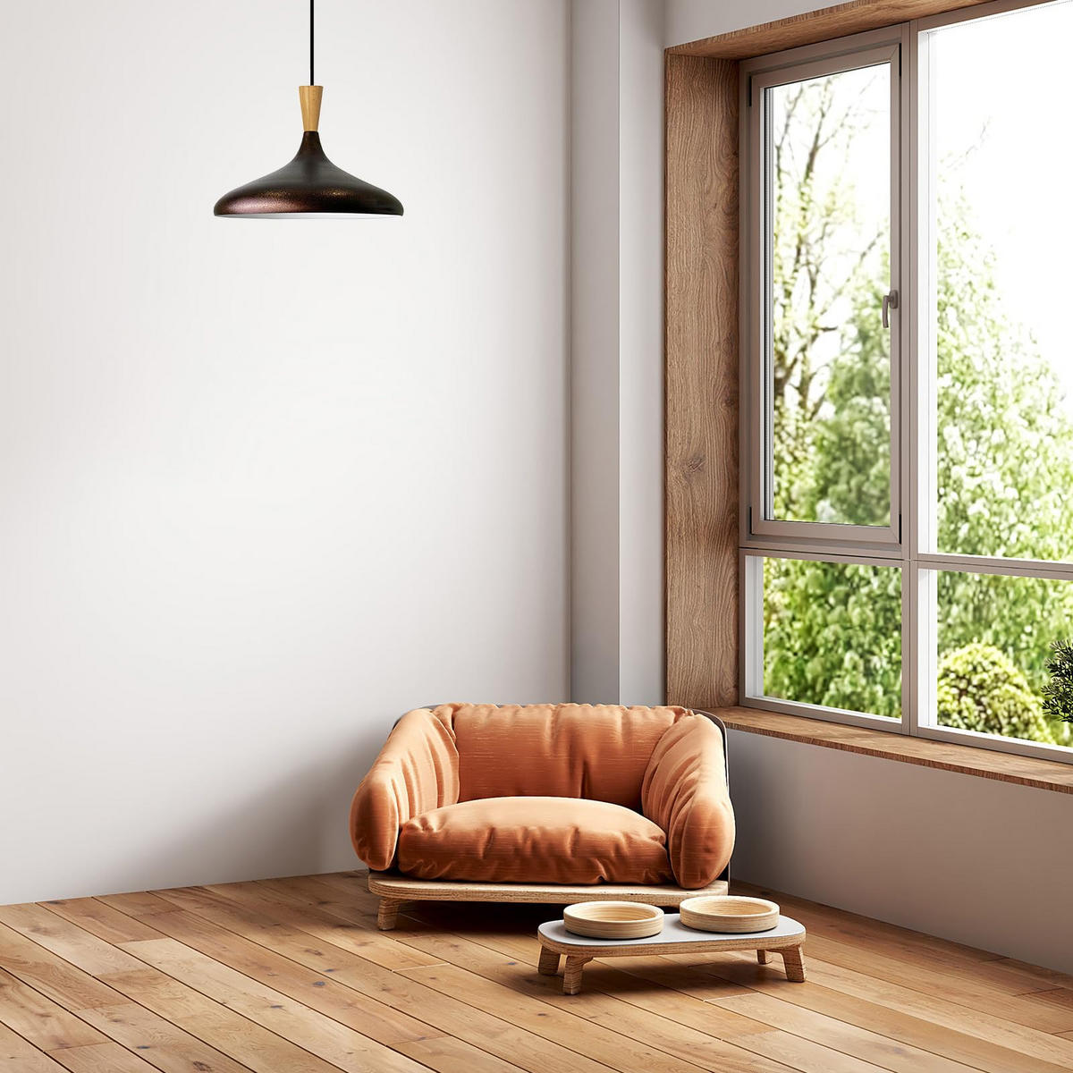 PENDELLEUCHTE Champion Holz 35/30 cm - Weiß/Kupferfarben, Metall (30/35/140cm) - Bamyum