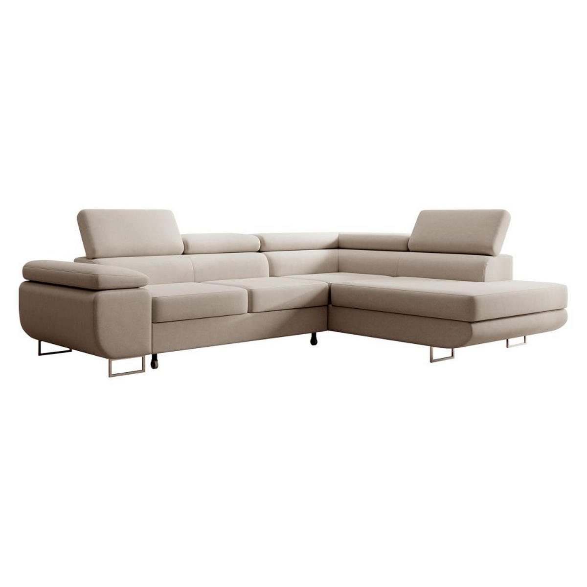 ECKSOFA Stevil Hellbeige Velours - Ecru/Silberfarben, Textil/Metall (275/203cm) - Selsey
