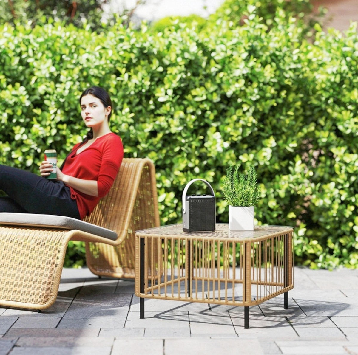 GARTENTISCH aus Rattan 65x65x43 cm Naturfarbe mit Glasplatte - Naturfarben, Glas (65/65/43cm) - Modfu