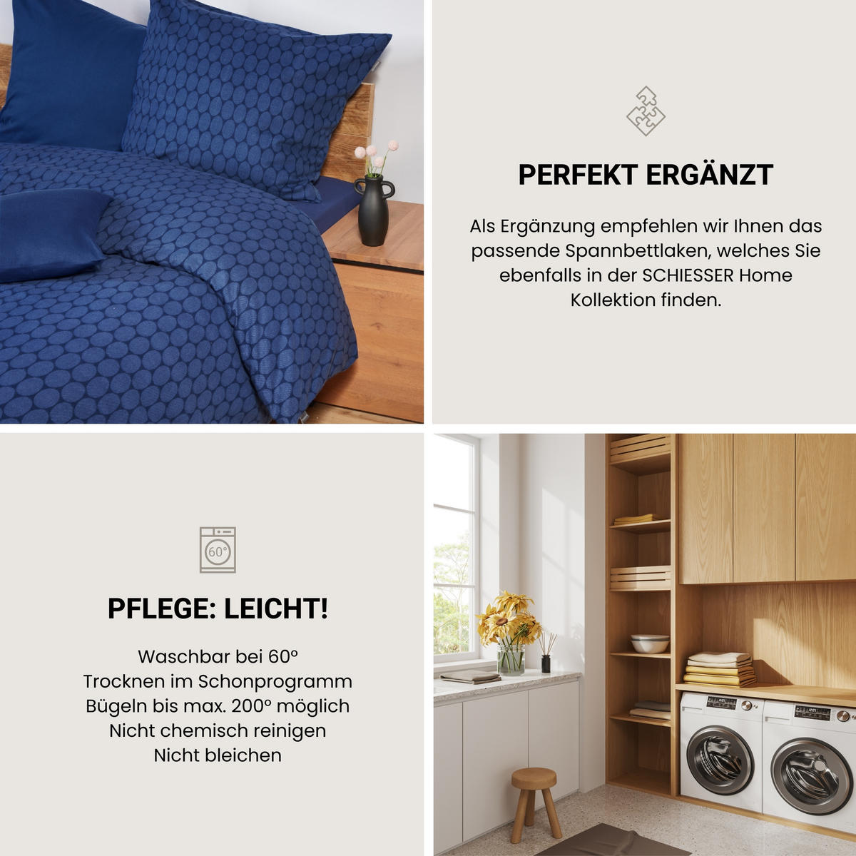 BETTWÄSCHESET Drops - Feinbiber - 2-teilig - 155 x 220 cm - Dunkelblau - Dunkelblau, Textil (155/220cm) - SCHIESSER