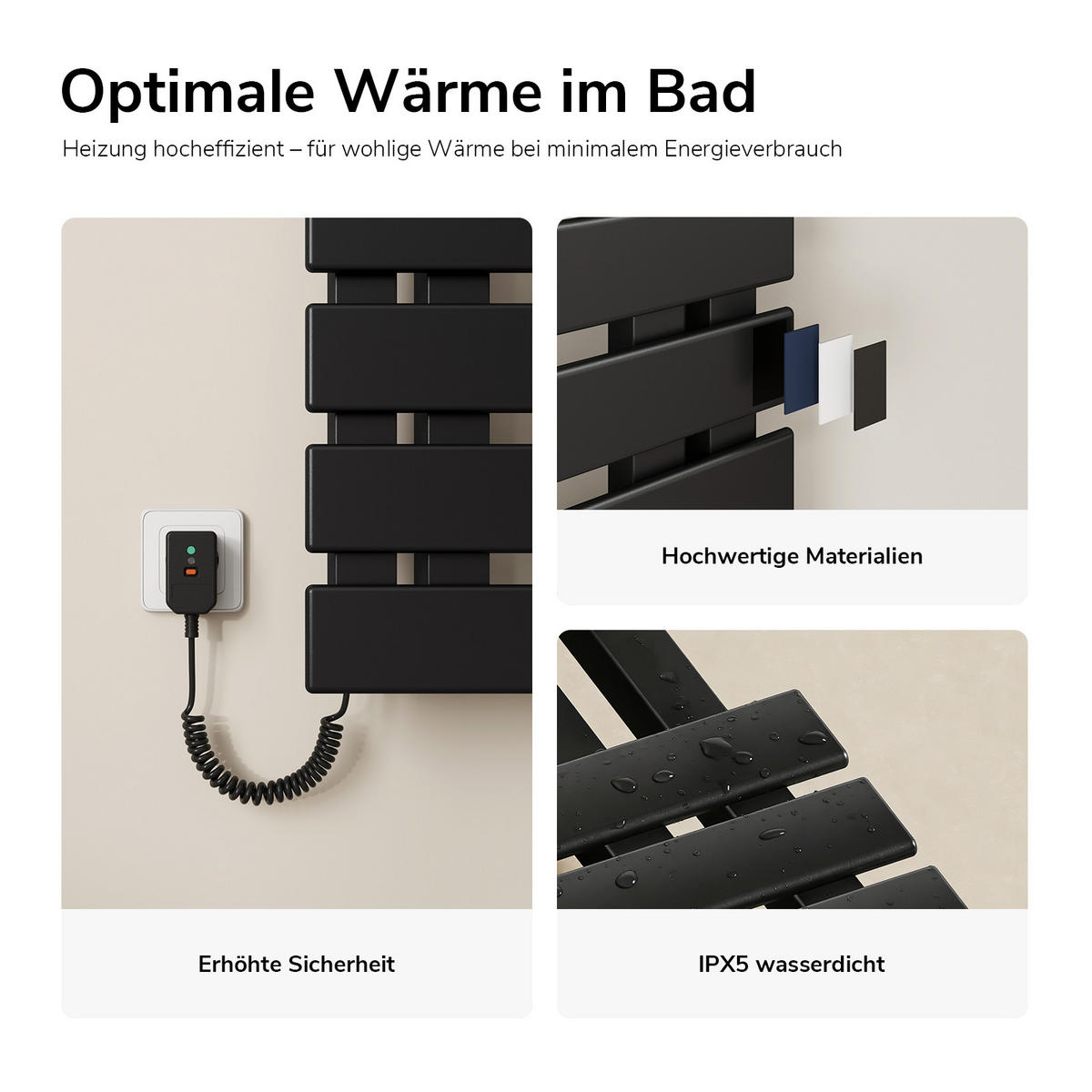 HEIZKÖRPER Elektrisch WLAN Thermostat Schwarz 85/40 cm - Schwarz, Metall (40/85/11cm) - EMKE