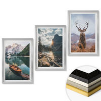WANDBILDER 3er Set - 40x60 cm Silberner Rahmen - Bergsee, Bootsfahrt, Sonnenuntergang, Hirsche - Silberfarben, Kunststoff (40/60cm) - ArtPrintCave