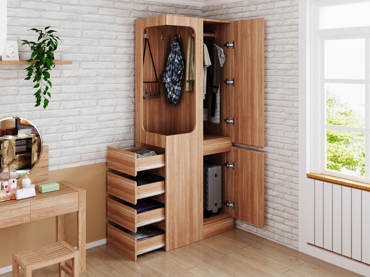 KLEIDERSCHRANK 70/170/40 cm Weiß/Holz aus Kiefer, Sperrholz und MDF mit Schubladen - Nussbaumfarben, Holzwerkstoff (40/170/70cm) - OKMYHOME