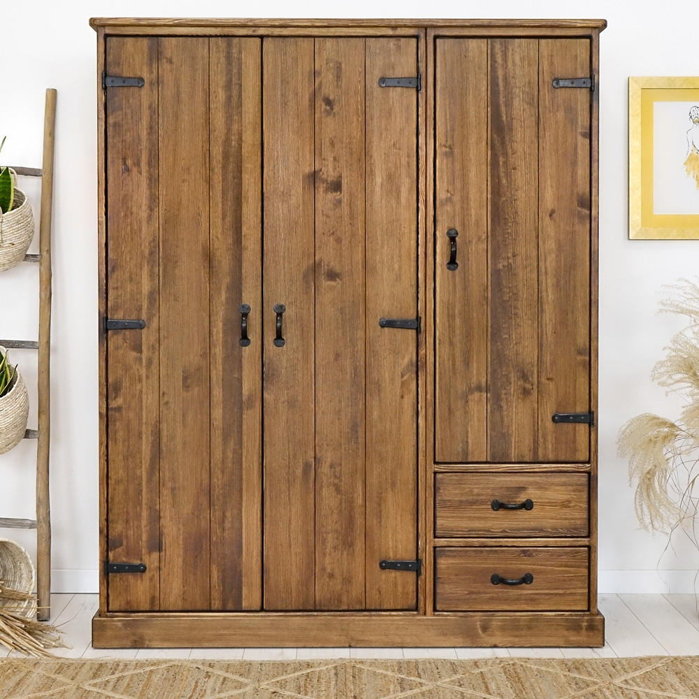 KLEIDERSCHRANK aus Massivholz Rustyk 3D - Dunkelbraun/Schwarz, Holz (155/190/60cm) - Seart
