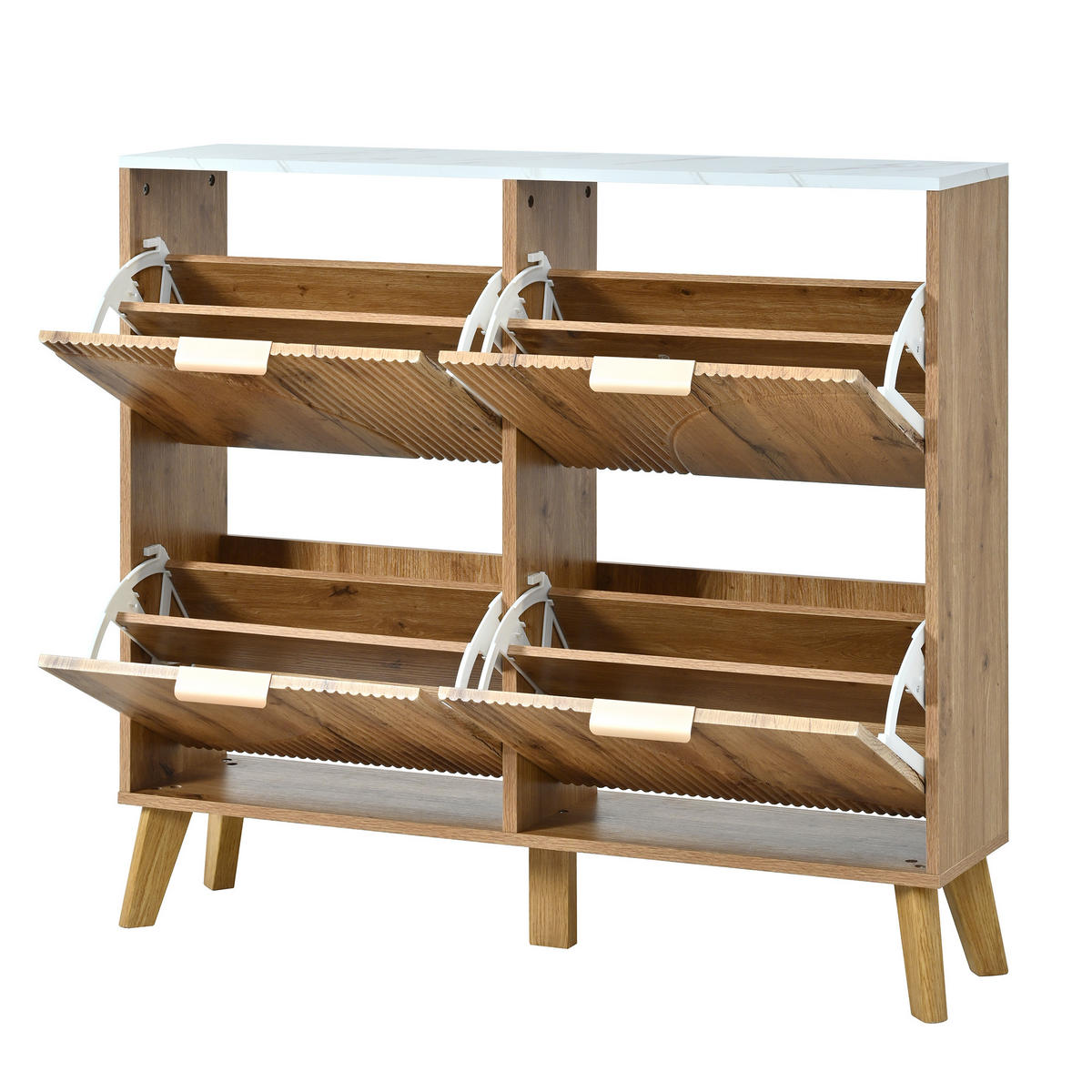 SCHUHSCHRANK aus MDF 105x24x95,5cm in Natur mit 4 Klapptüren - Naturfarben, Holzwerkstoff (105/95.5/24cm) - Modfu