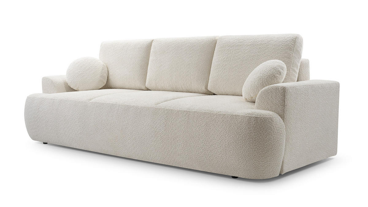 SOFA VELOS Schlaffunktion Bouclé - Beige/Schwarz, Kunststoff/Textil (248/94/110cm) - Luxkor24