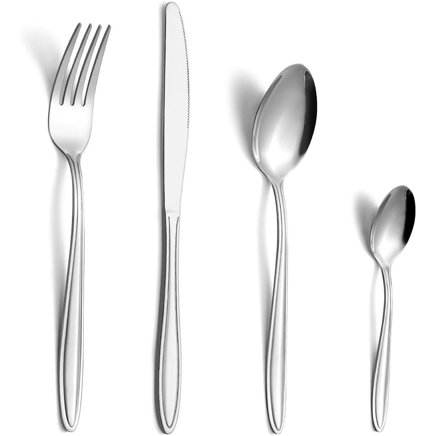 BESTECKSET 24-teilig für 6 Personen Edelstahl Hochglanzpoliert Spülmaschinenfest - Silberfarben, Metall