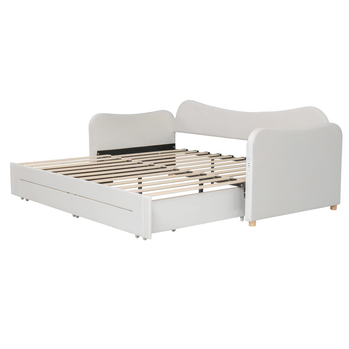 ČALOUNĚNÁ postel 90/200 cm, rozkládací na 180/200 cm, 2 zásuvky, USB a USB-C, samet, Béžová - béžová, textil (90/200cm) - Redom