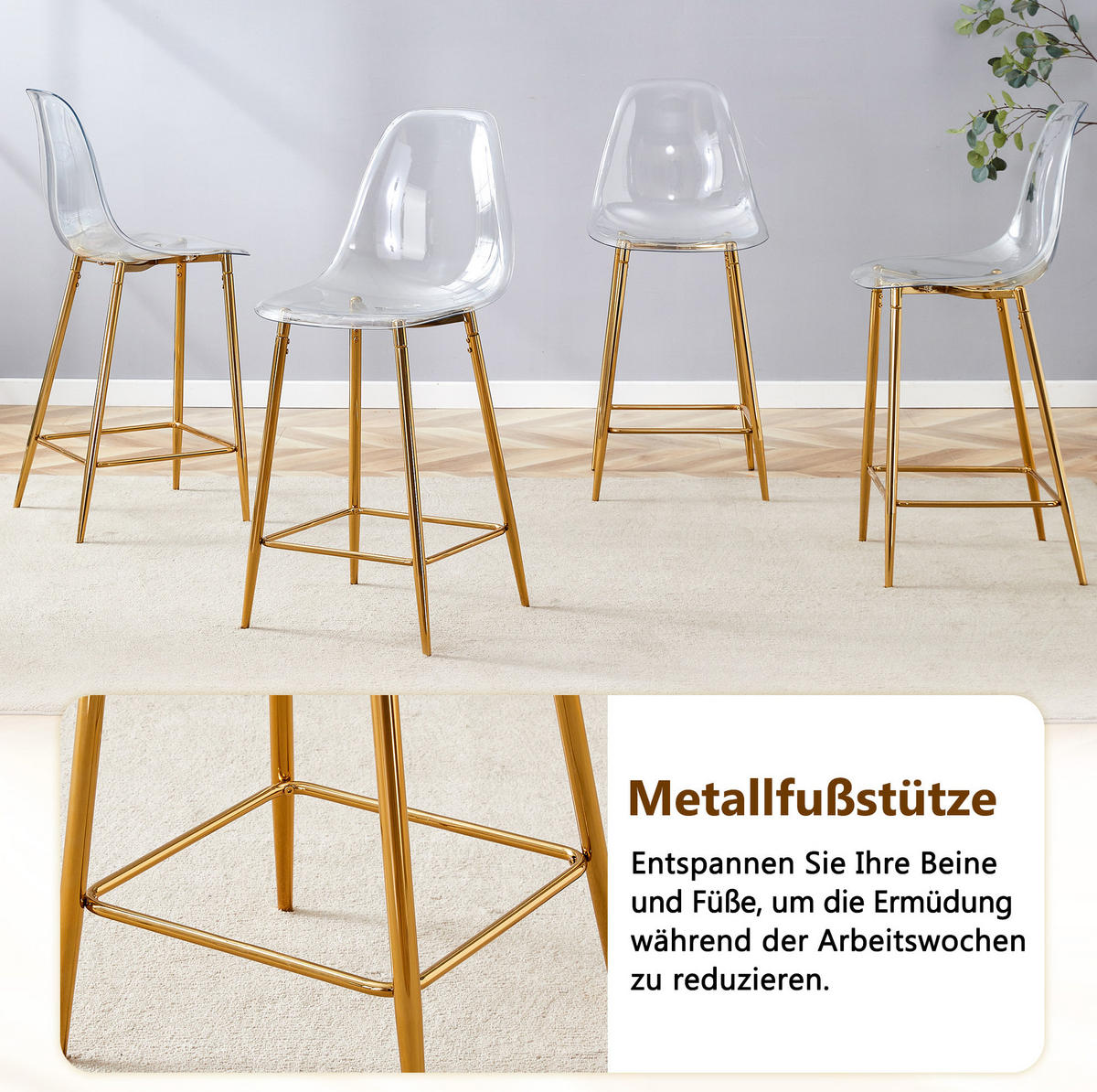 BARHOCKER Transparent mit Metallgestell Goldfarben - Goldfarben, Kunststoff (45/102/51cm) - MIVRAY