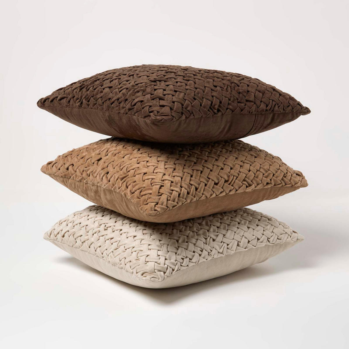 SAMTKISSEN Sofia braun 45/45 cm in Flechtoptik - Dunkelbraun, Textil (45/45cm) - Homescapes