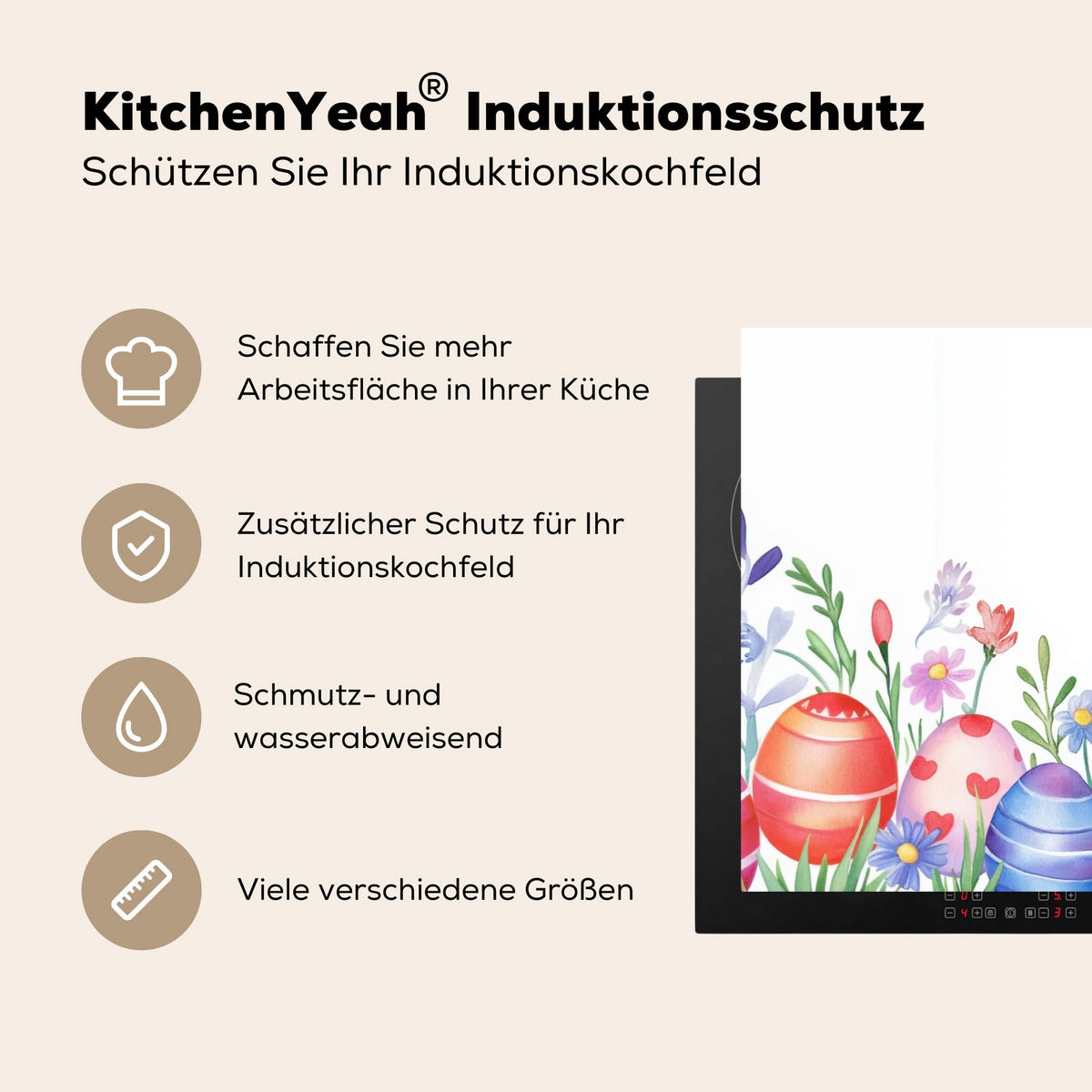 HERDABDECKPLATTE Blumengarten - Bunt - Eier Induktionsschutz 91.6x52.7 cm - Weiß, Kunststoff (91.6/52.7/0.2cm) - MuchoWow