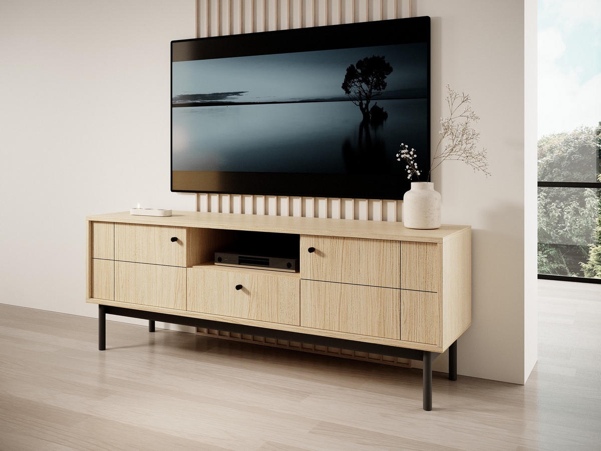 TV-LOWBOARD Japandies Eichenholzoptik 153 cm - Eichefarben/Schwarz, Holz/Holzwerkstoff (153.5/56.6/39cm) - Selsey