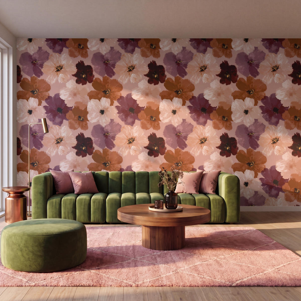 TAPETE - Blumen - Abstrakt - Erdtöne - 450x260 cm - Multicolor, Papier (450/260cm) - OnlyWow
