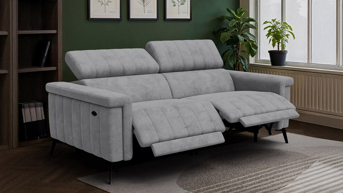 RELAXSOFA NORDEL 3-Sitzer, grau - Schwarz/Grau, Holz/Textil (194/80/105cm) - Courtois Laville