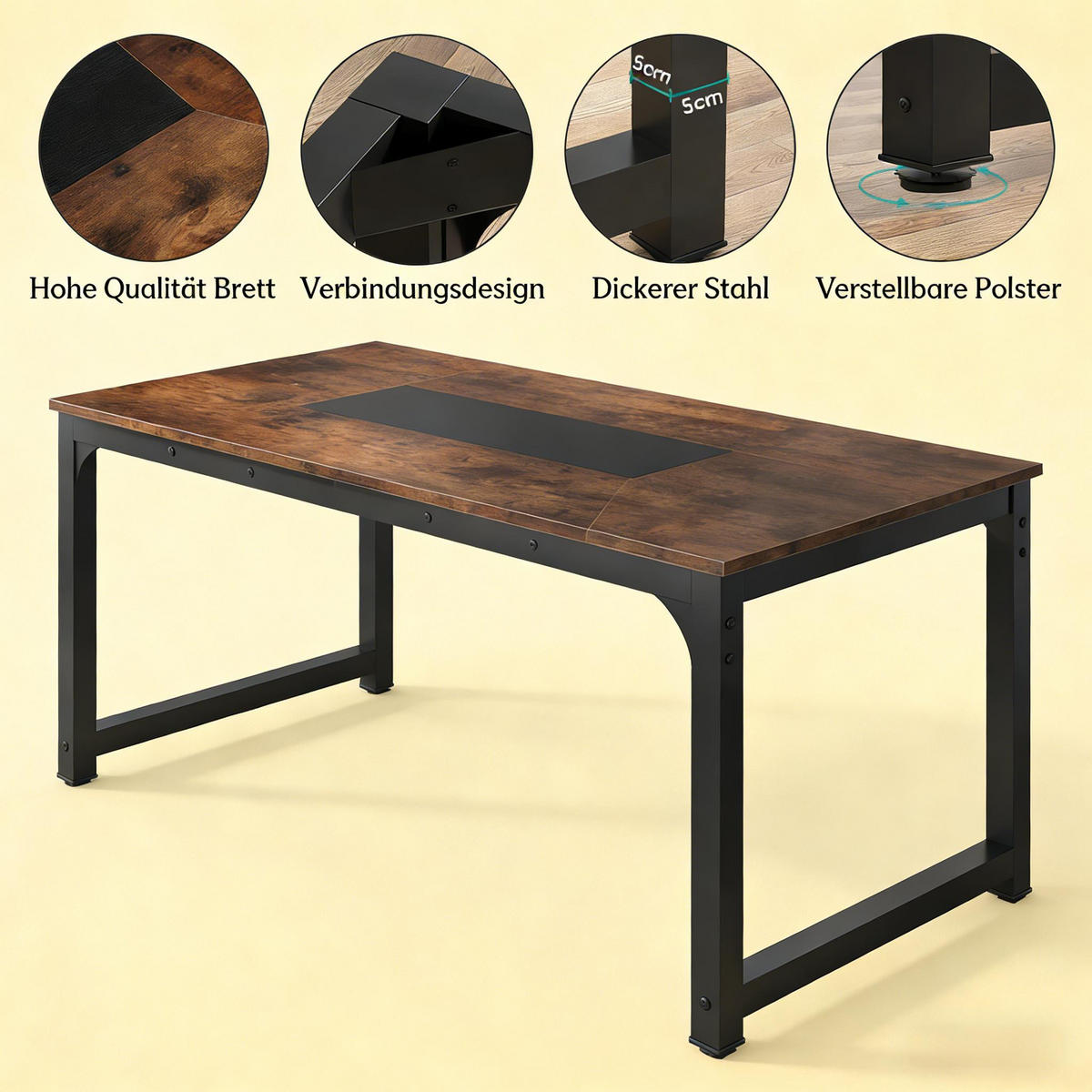 ESSTISCH Rustikalbraun 180/90/77 cm - Schwarz, Holz (90/180/77cm) - PANGIVO