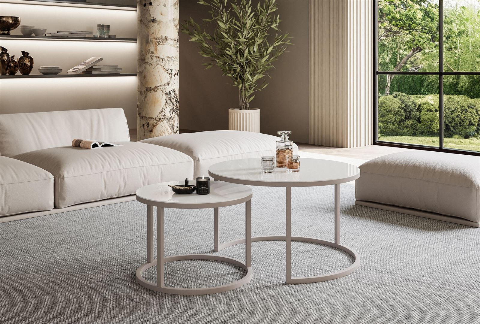COUCHTISCH CIRI 2-in-1 GLAS KASCHMIR - Kaschmir/Beige, Glas (70/70/47cm) - Lookway