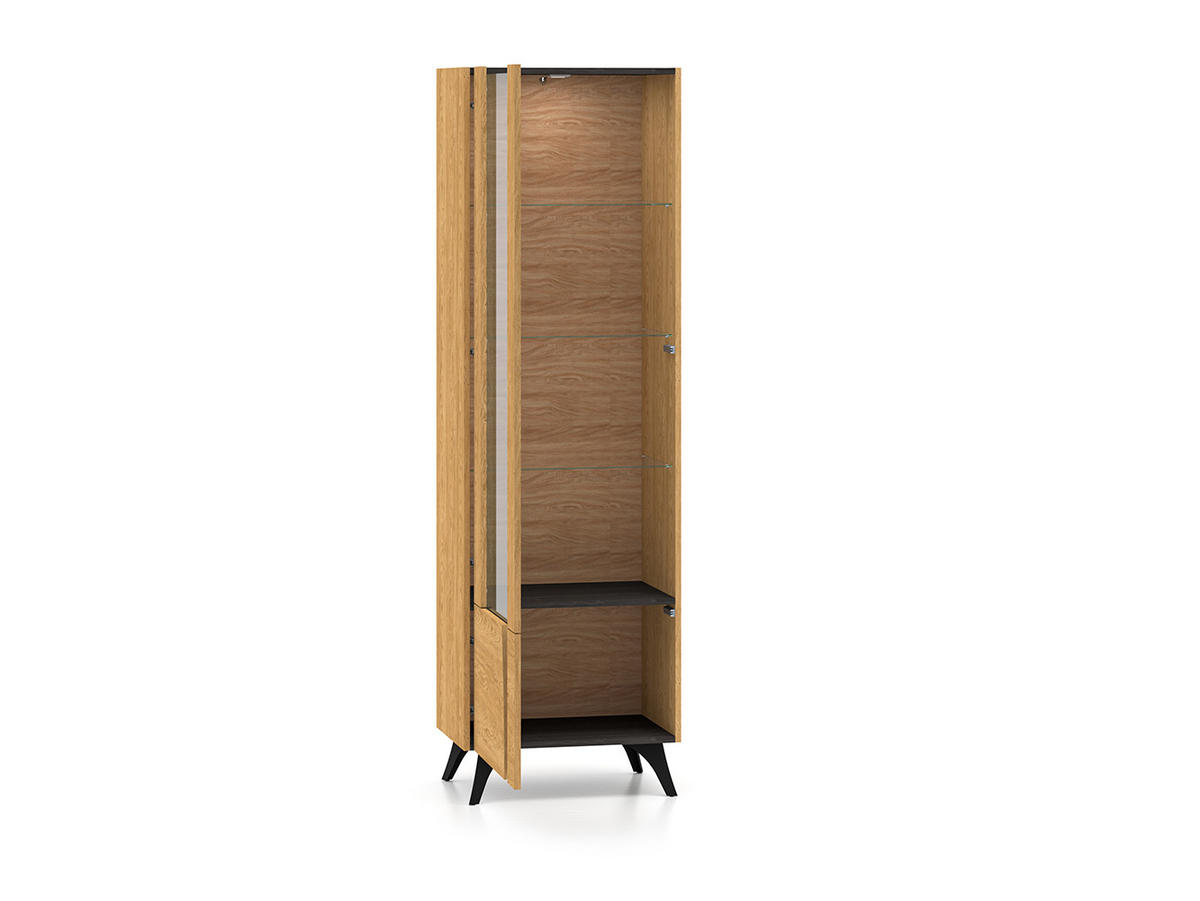 VITRINE Toscania Eiche / Schwarz 58 / 40 / 190cm - Eichefarben/Schwarz, Holz/Holzwerkstoff (58/190/40cm) - Feldmann-Wohnen