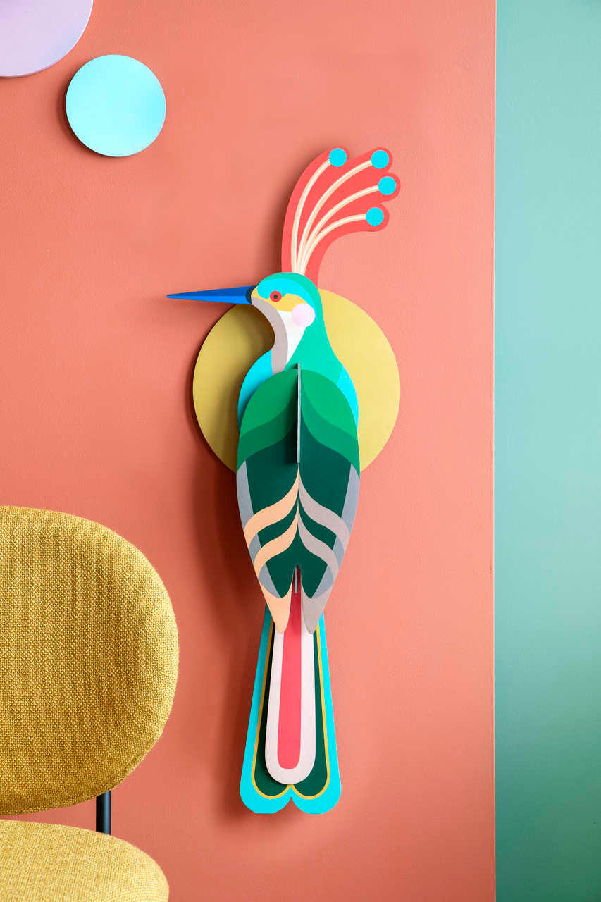 WANDDEKO Tropenvogel 33/9 cm - Pink/Grün, Wellpappe (33/9/87cm) - KUNSTLOFT