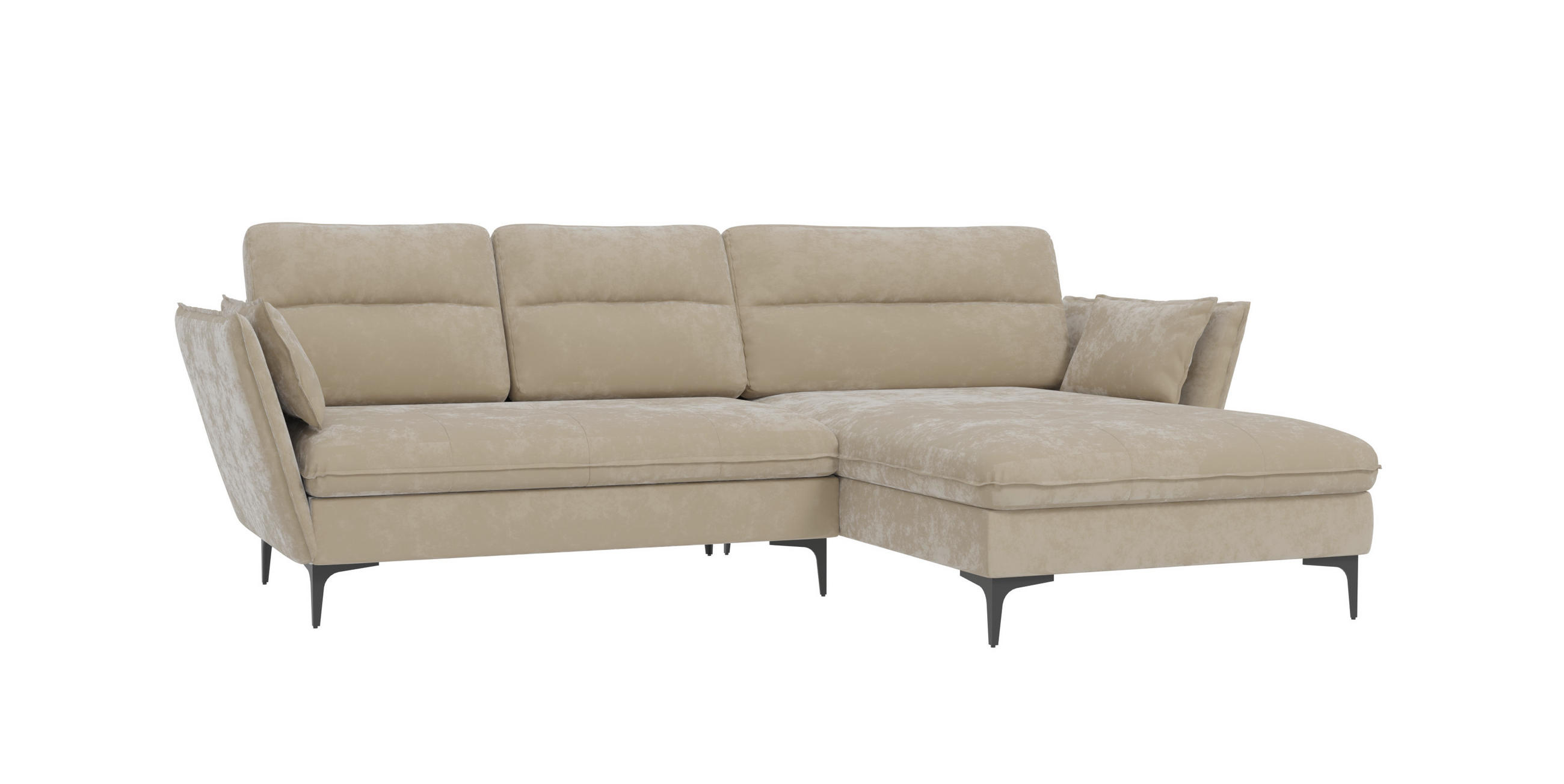ECKSOFA Mira Beige Samt-Stoff - Beige/Schwarz, Textil/Metall (260/168cm) - S-Style Möbel