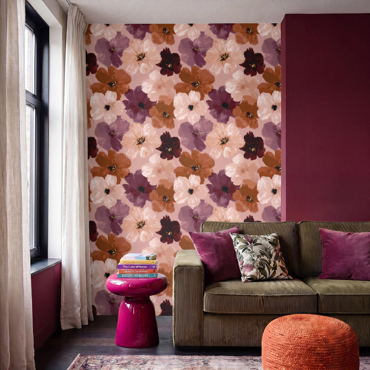TAPETE - Blumen - Abstrakt - Erdtöne - 180x260 cm - Multicolor, Papier (180/260cm) - OnlyWow