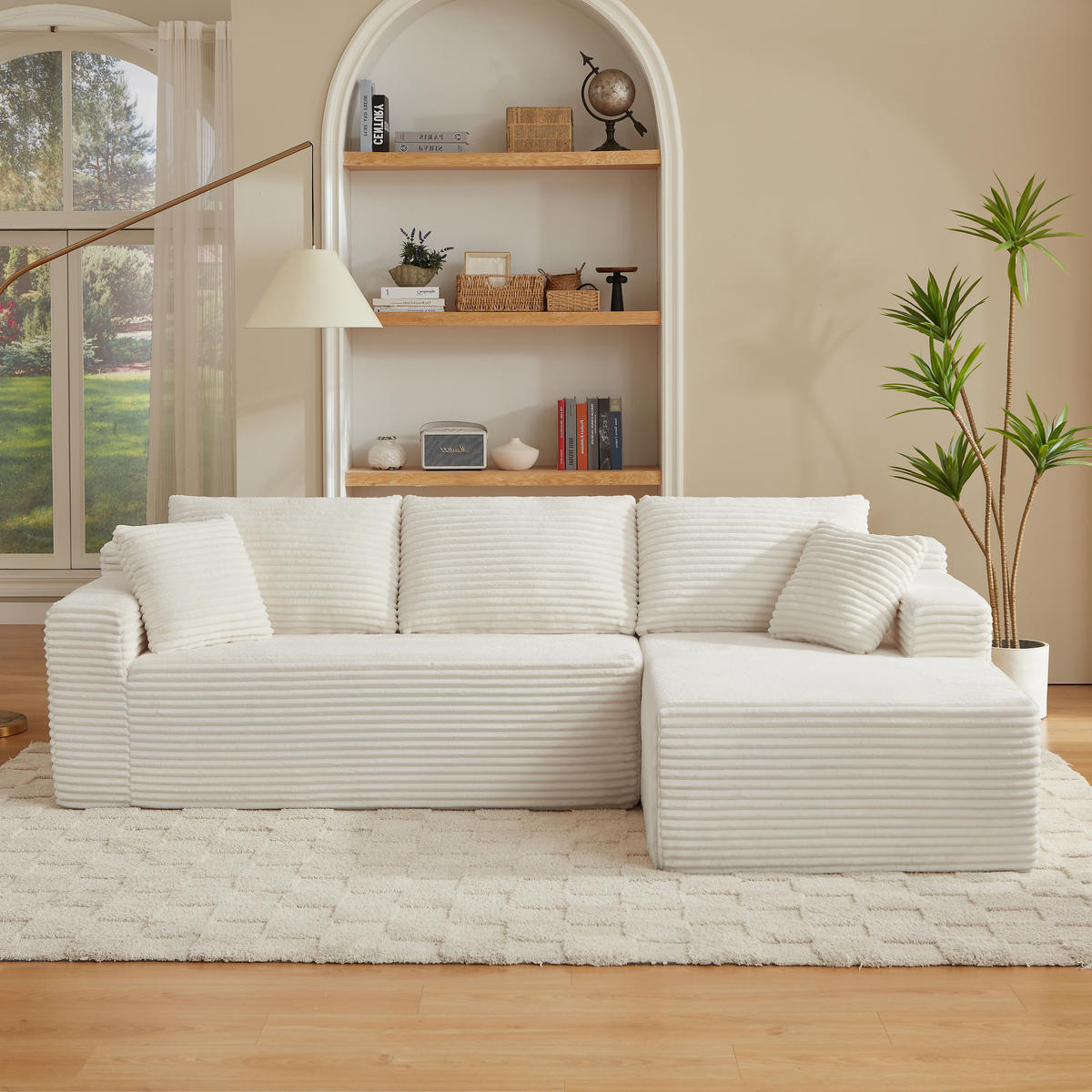ECKSOFA DE-34926 L-Form mit Chaise rechts Weiß - Weiß, Textil (163/252.5cm) - ComfortXL