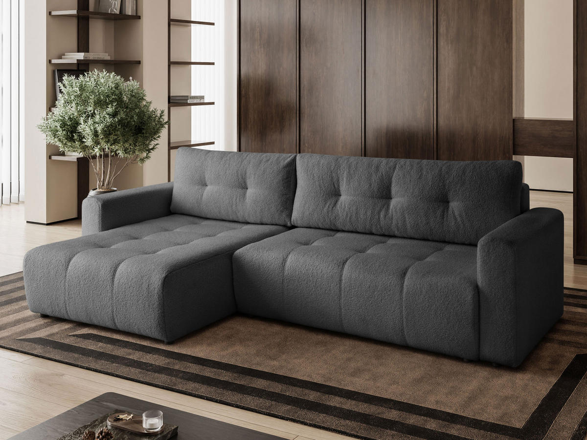 ECKSOFA Viola in L-Form, grau, Lammfelloptik, 261 x 143 cm mit Schlaffunktion und Bettkasten - Grau, Textil (261/143cm) - Margaret Hadas24