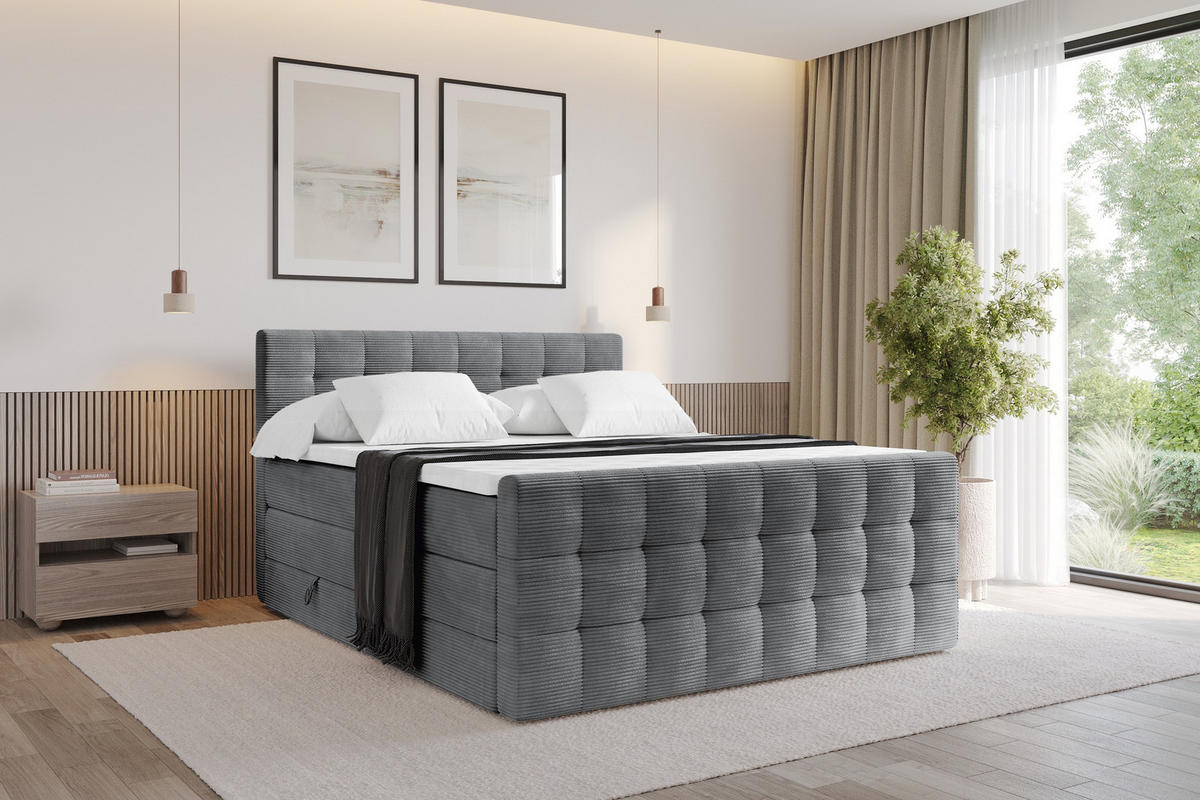 BOXSPRINGOVÁ POSTEL s matrací H3/H4 - IGAN-Z KING - 200x200 cm Tmavě šedá - antracitová, kompozitní dřevo (203/200cm) - ALTDECOR
