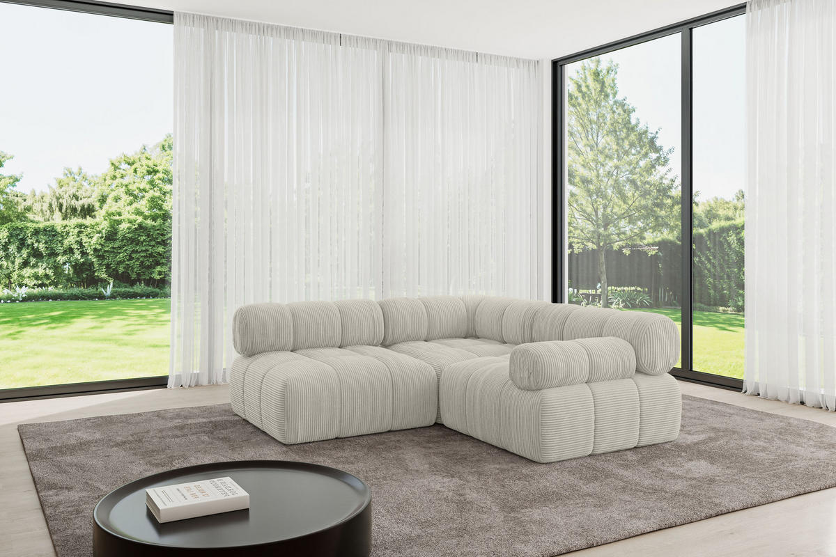 ECKSOFA modulares Sofa Mende-L1 - 190x190x70 cm Creme Cord - Hellgrau/Creme, Holzwerkstoff/Textil (190/190cm) - ALTDECOR