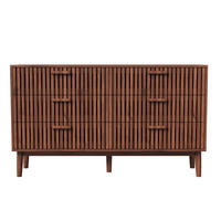 KOMMODE mit 6 Schubladen - gerillte Fronten und konische Beine - für Wohnzimmer und Schlafzimmer - Walnuss-Optik - Walnussfarben, Holzwerkstoff (100/73/34cm) - DELFA
