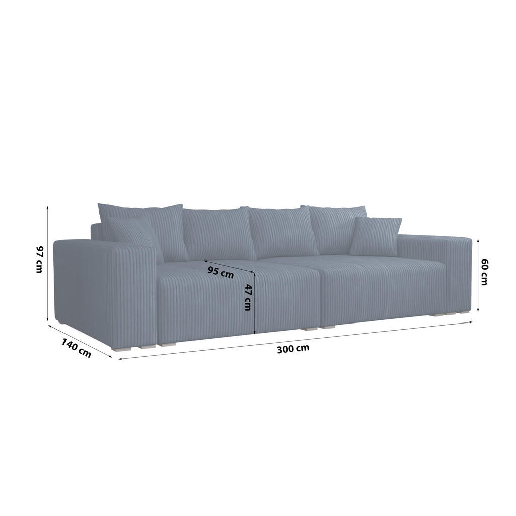 Thumbnail - Fedve Schlafsofa, Dunkelblau, Textil, 300x97x140 cm, Wohnzimmer, Sofas & Couches, Schlafsofas
