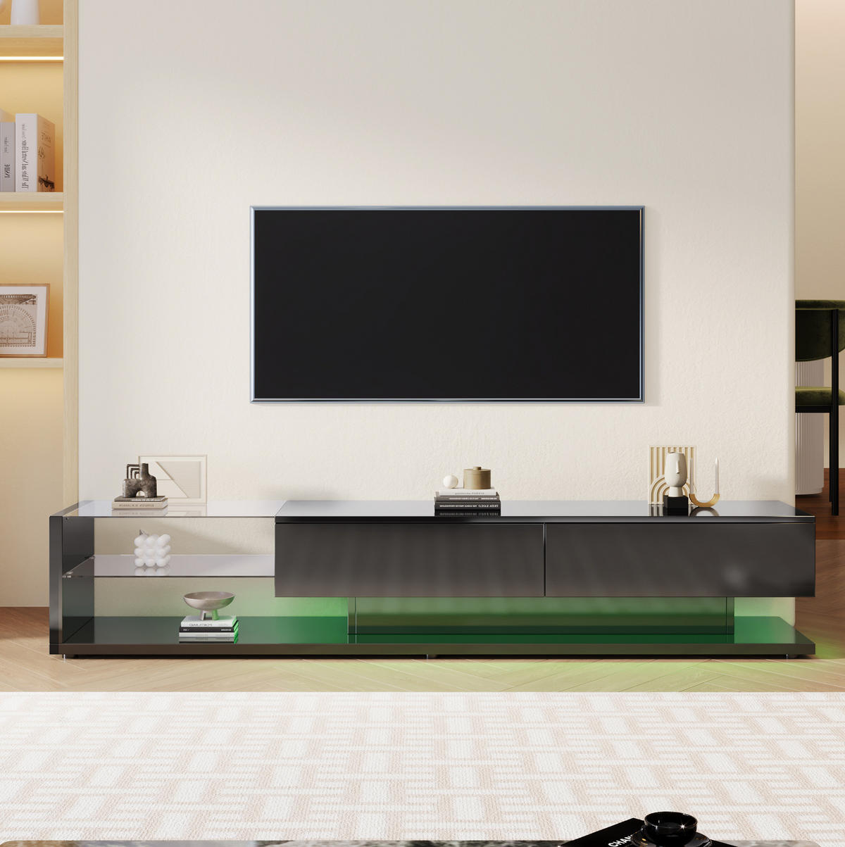 LOWBOARD 170/36/38 cm Schwarz aus Spanplatte mit Hochglanz und LED-Beleuchtung - Schwarz, Holzwerkstoff (36/38/170cm) - OKMYHOME