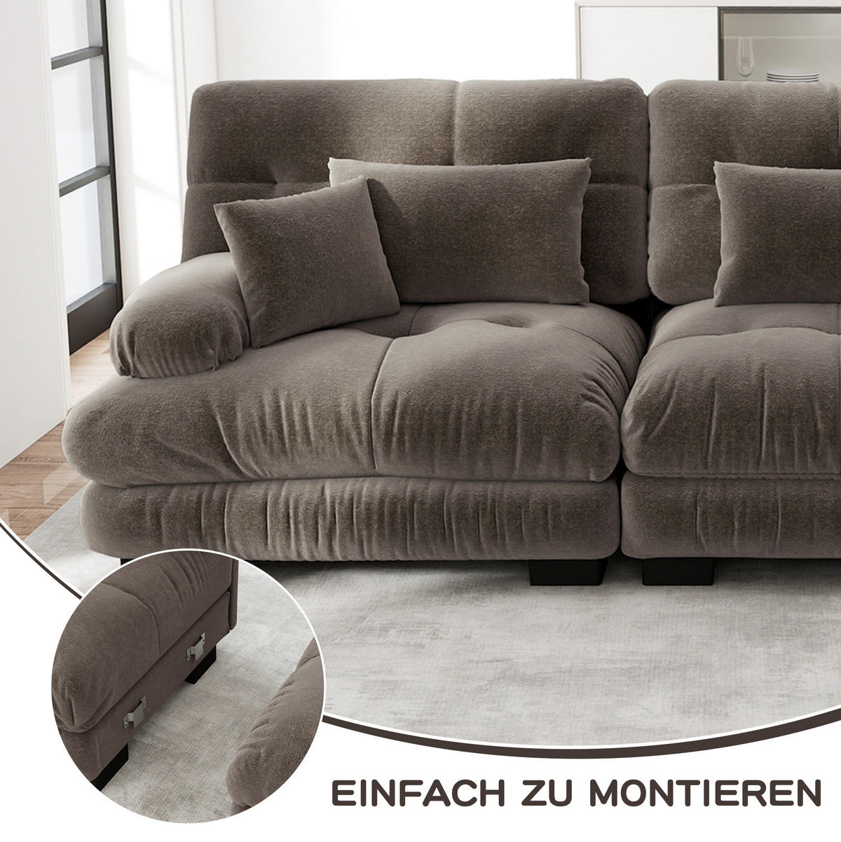 ECKSOFA 313/145/81 cm braun aus Chenille modular mit Ottomanen - Braun, Textil (145/313cm) - OKWISH