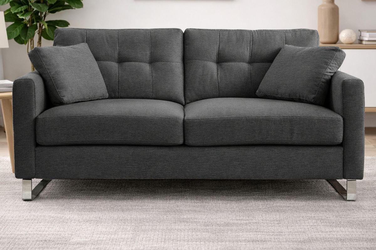 SOFA grau Flachgewebe 2-Sitzer 175 cm, Couch mit Steppoptik - Chromfarben/Grau, Holz/Textil (175/92/94cm) - Inn.Furn