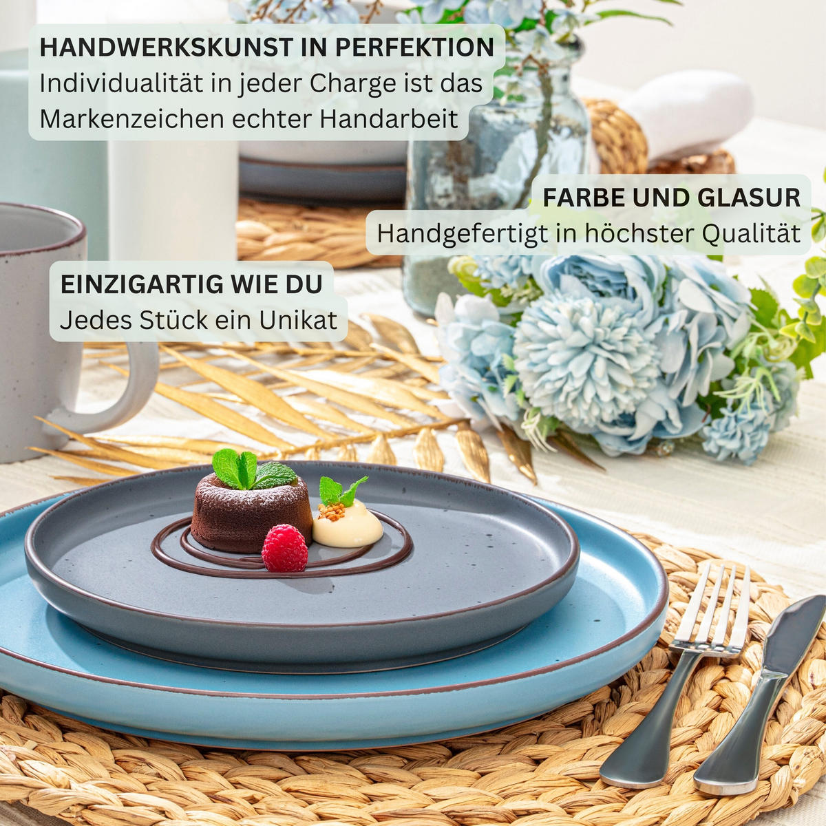 DESSERTTELLER BOMBAY SKY SHADES - 4 teilig aus Steingut - Blau/Grau, Stein (20.5cm) - Sänger