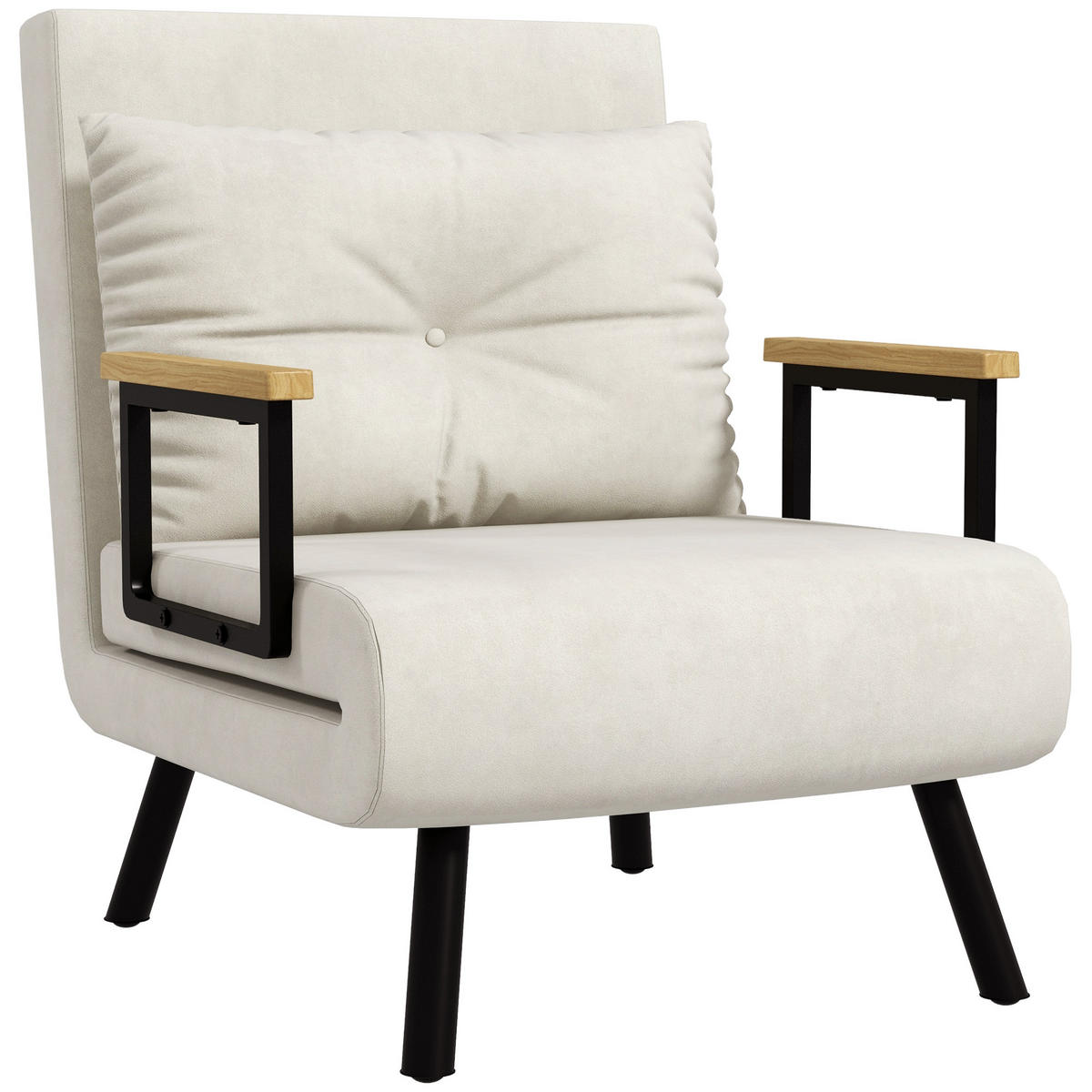 SCHLAFSESSEL, Einzelsofa mit Bettfunktion, Relaxsessel mit Rückenkissen Creme - Creme/Schwarz, Holz/Textil (63/81/73cm) - HOMCOM