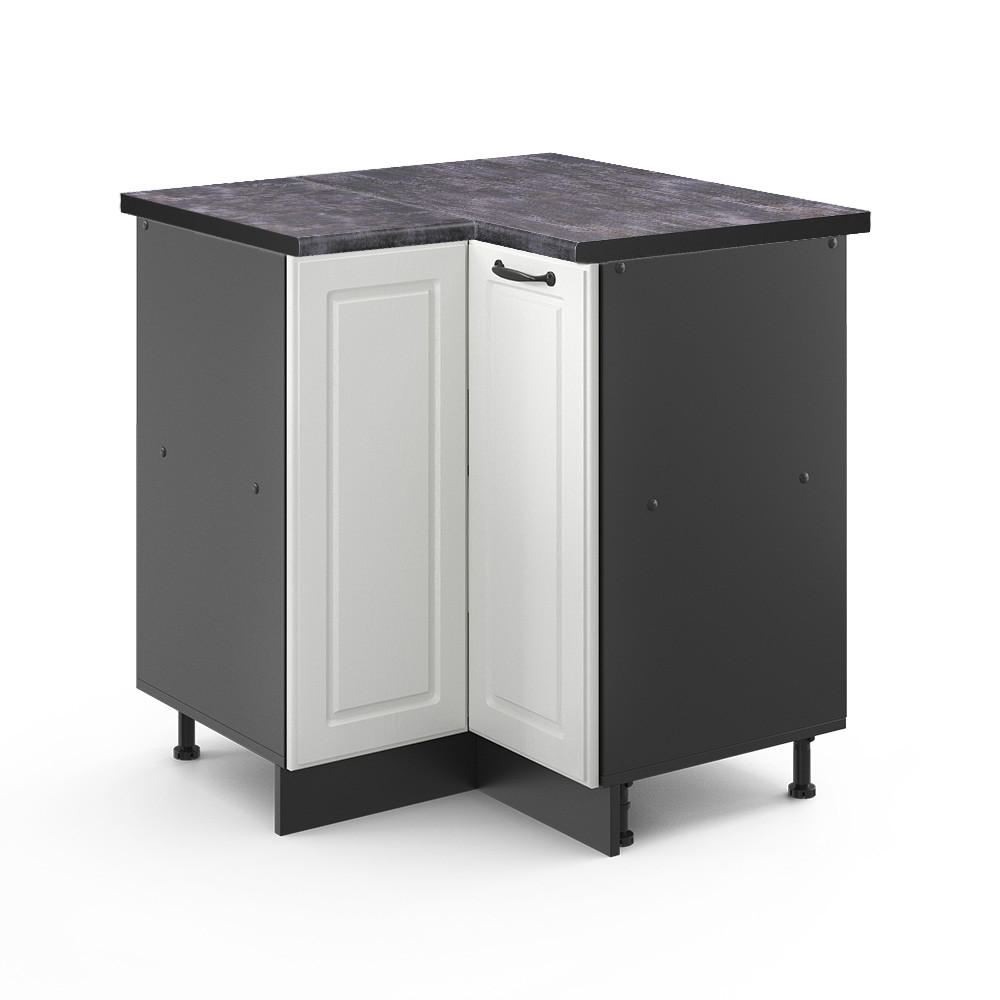 ECKUNTERSCHRANK R-Line Weiß Landhaus 75.6 cm, AP Anthrazit - Anthrazit/Weiß, Holzwerkstoff (75.6/81.6/60cm) - Vicco
