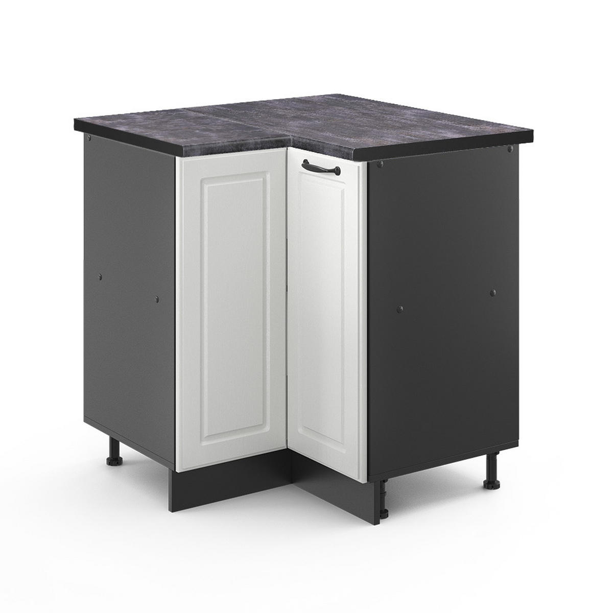 ECKUNTERSCHRANK R-Line Weiß Landhaus 75.6 cm, AP Anthrazit - Anthrazit/Weiß, Holzwerkstoff (75.6/81.6/60cm) - Vicco
