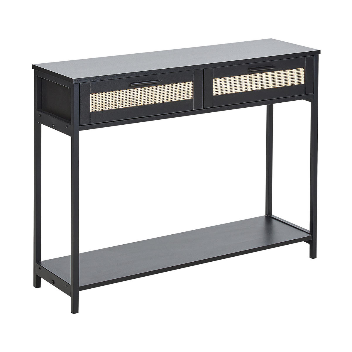 KONSOLENTISCH Rattan schwarz/beige 2 Schubladen Opoco - Beige/Schwarz, Holzwerkstoff (30/100/75cm) - Beliani