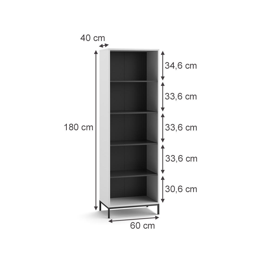 BÜCHERREGAL Eliza Weiß 60 x 180 cm mit 5 Fächern - Weiß, Holzwerkstoff (60/180/40cm) - Vicco