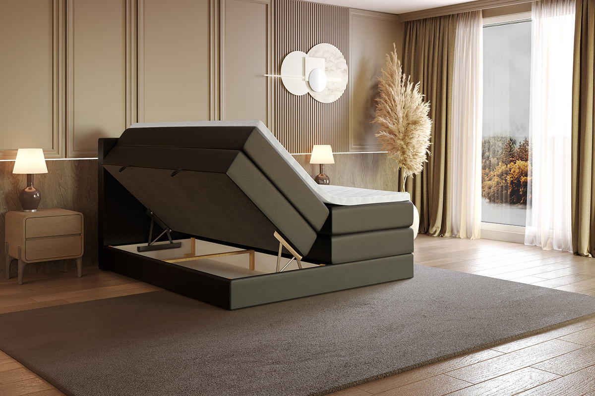 BOXSPRINGBETT mit Matratze H3|H4 und Lattenrost - VEXA KING-160x200 - Schwarz - Schwarz, Holzwerkstoff (160/200cm) - ALTDECOR
