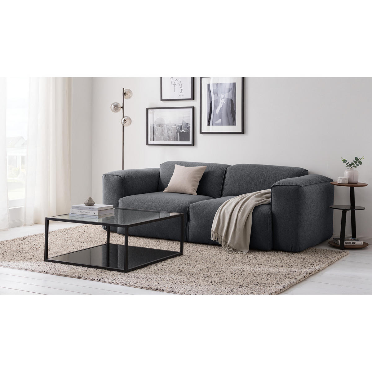 2-SITZER SOFA - Schwarz/Grau, Textil (220/71/102cm) - home24